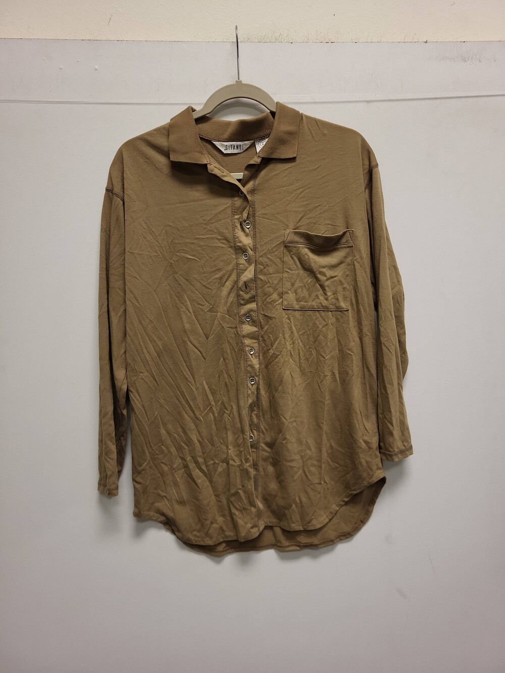 Gitano Womens Top XL Button Front Long Sleeve Shirt Blouse Casual Olive Green